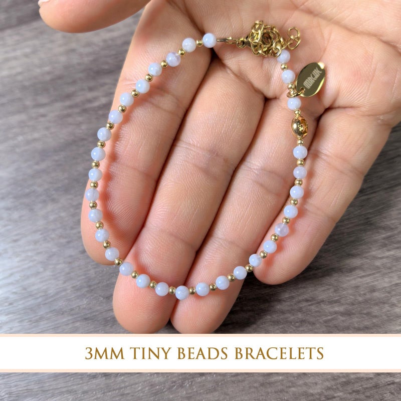 Morchic 3mm Blue Lace Agate Tiny Beads Bracelet for Women, Adjustable 7.1" Dainty Handmade Energy Gem Jewelry, Birthday Gift - Image 5